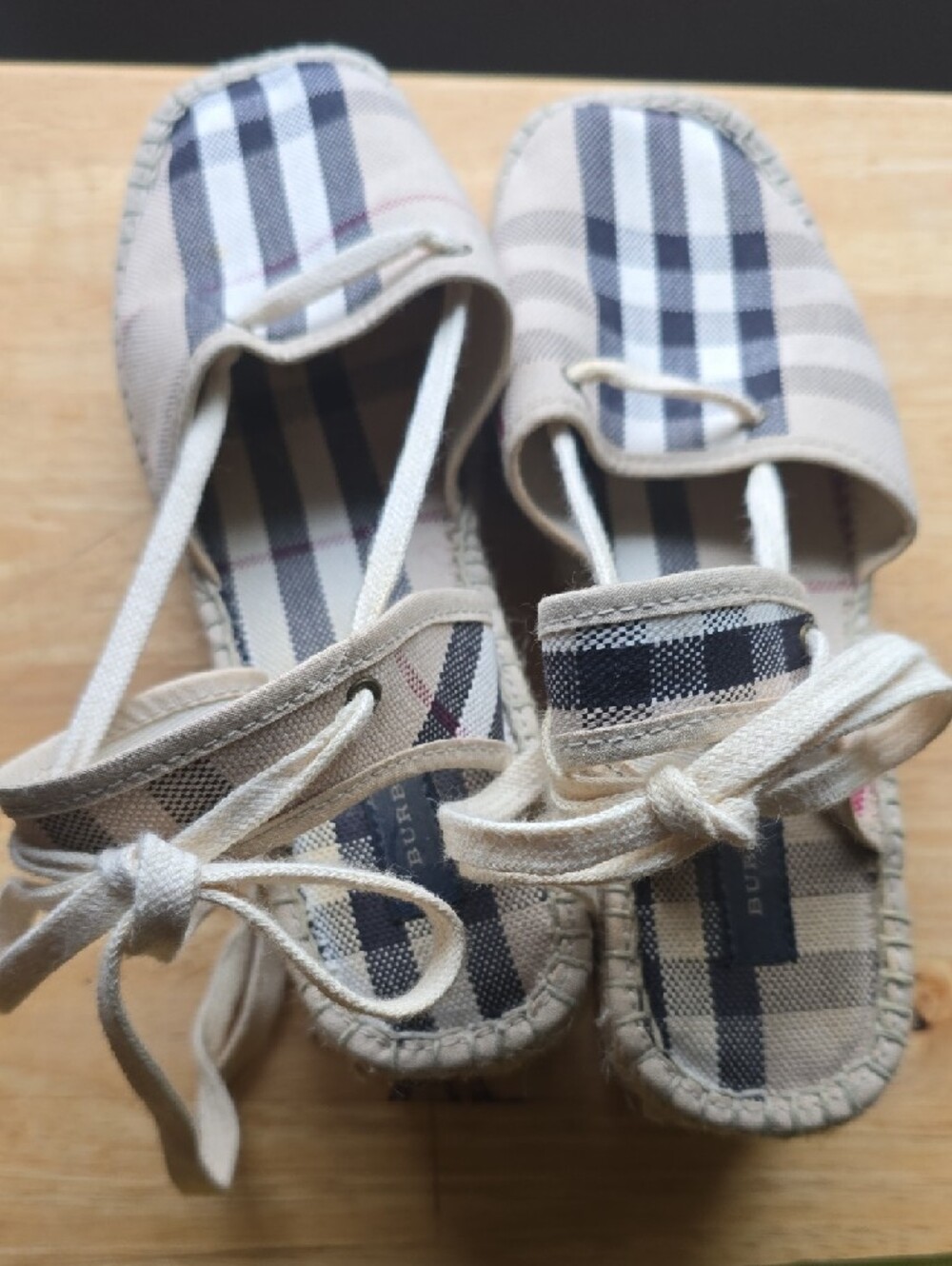 Burberry Plaid Espadrille Lace-Up Sandals in Beige and Navy - Picture 11 of 11